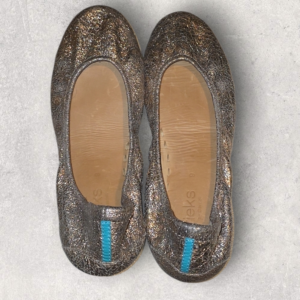 Tieks Lovestruck Metallic Flats Foldable Slip On Gold Bronze Shoes Size 9